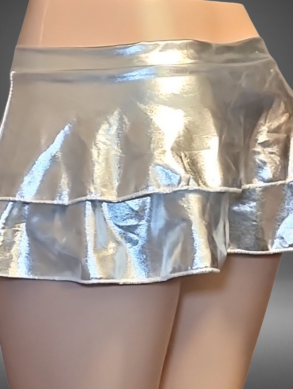 Women's Silver Dancewear Skirt Size L Micro Mini Skirt Rave Exotic Y2K Stripper - Picture 4 of 7